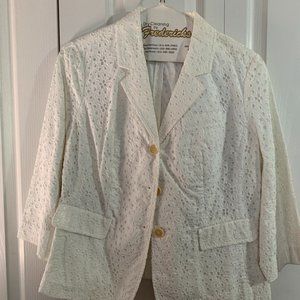 Talbots Embroidered Blazer - White - Size 14WP